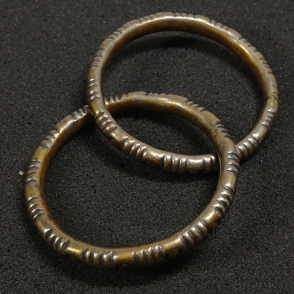 Vintage Coil Double Bangle Bracelet Brass Tone Rope Twist 40g Inner 2.625” Boho